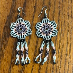 Handcrafted Seed Bead Flower Dangle Earrings